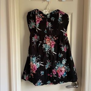 Black & Floral Strapless Mini Dress